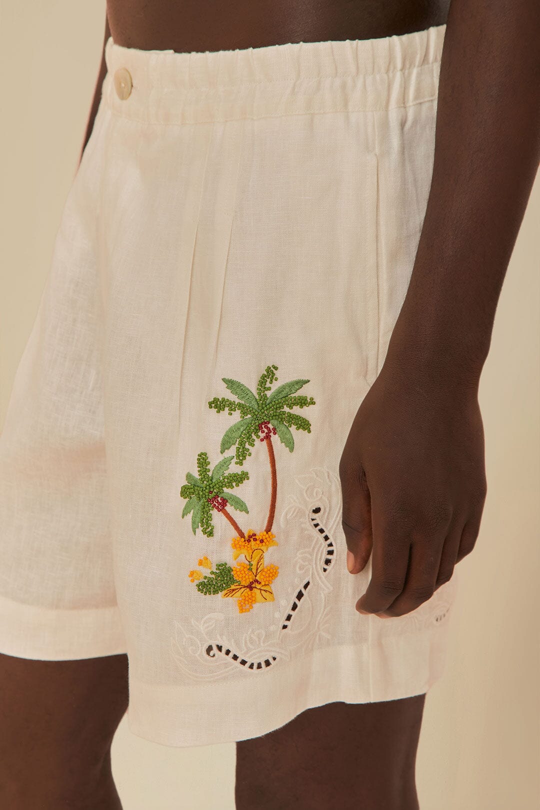 Tropical Destination Embroidered Euroflax™ Premium Linen Shorts - Image 5