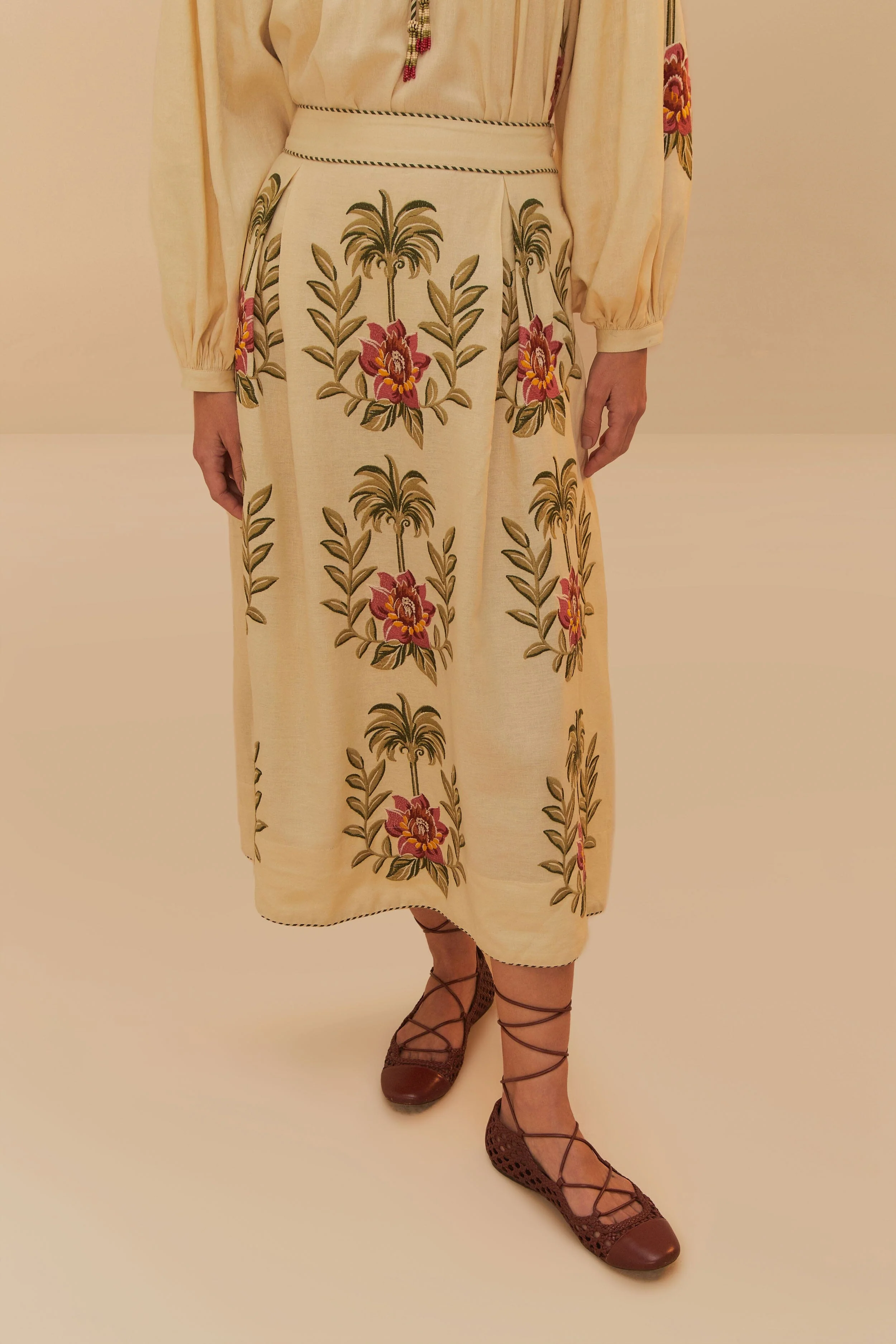 Tropical Flower Embroidered Sand Maxi Skirt - Image 2