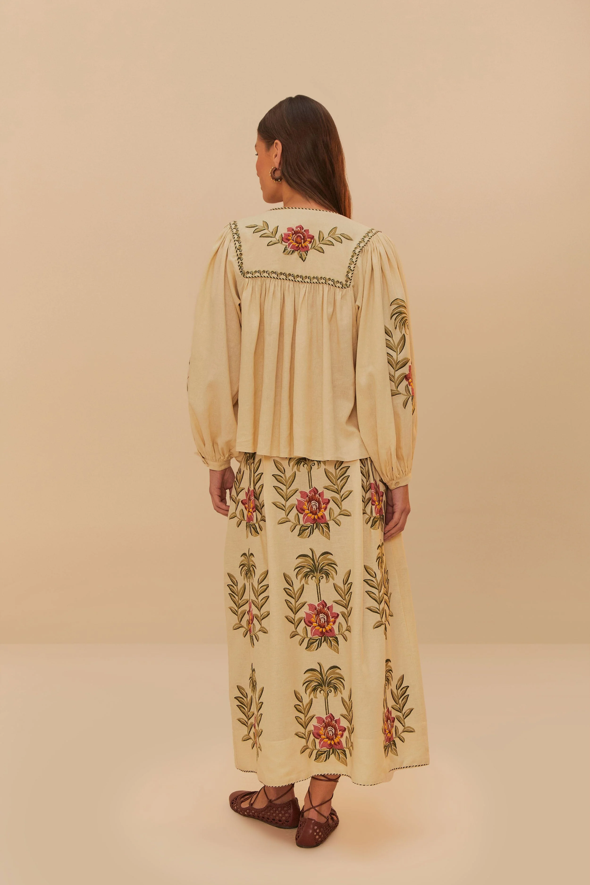 Tropical Flower Embroidered Sand Maxi Skirt - Image 5
