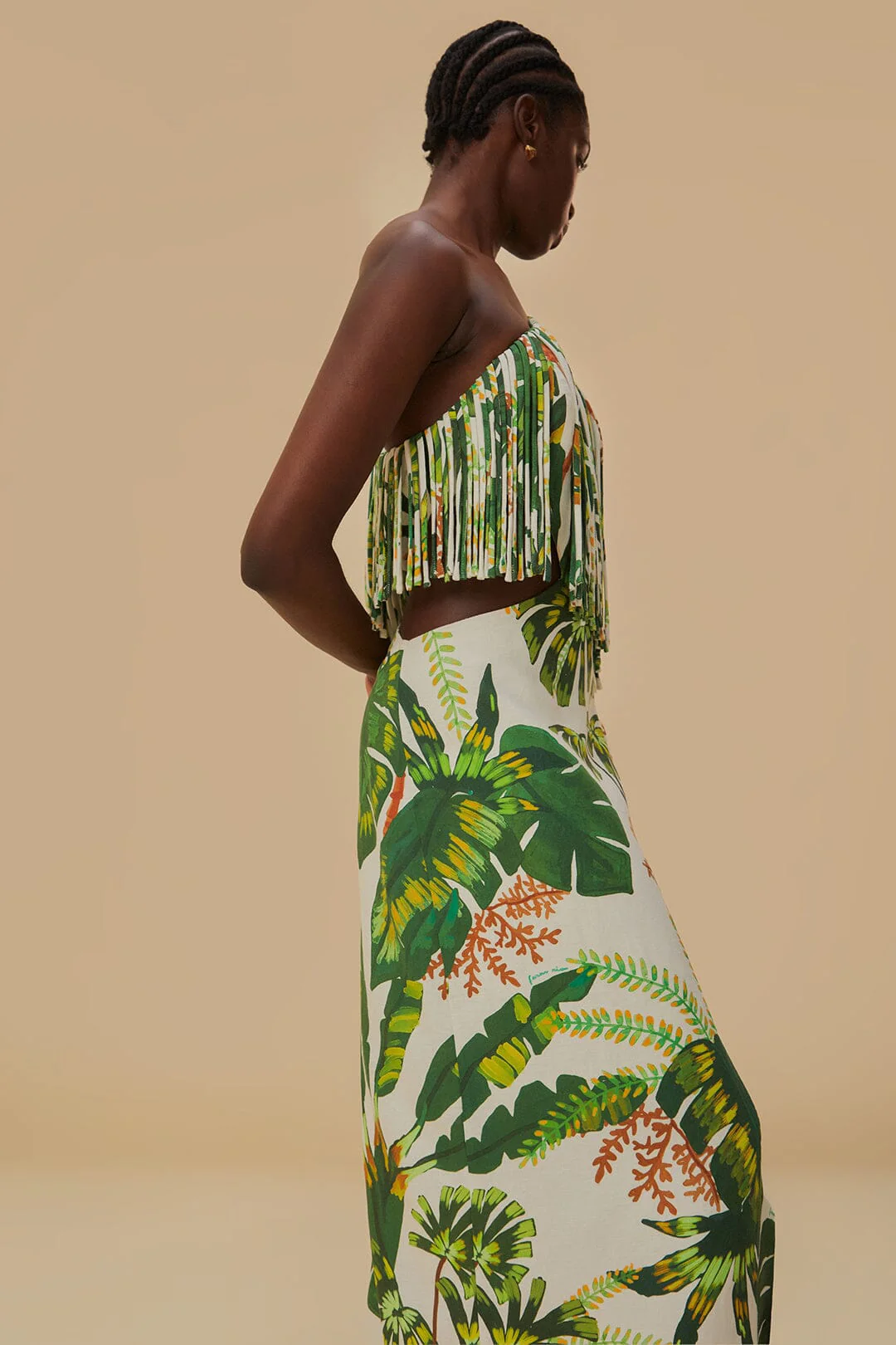 Tropical Forest Off-White Fringed Midi Dress - Image 4