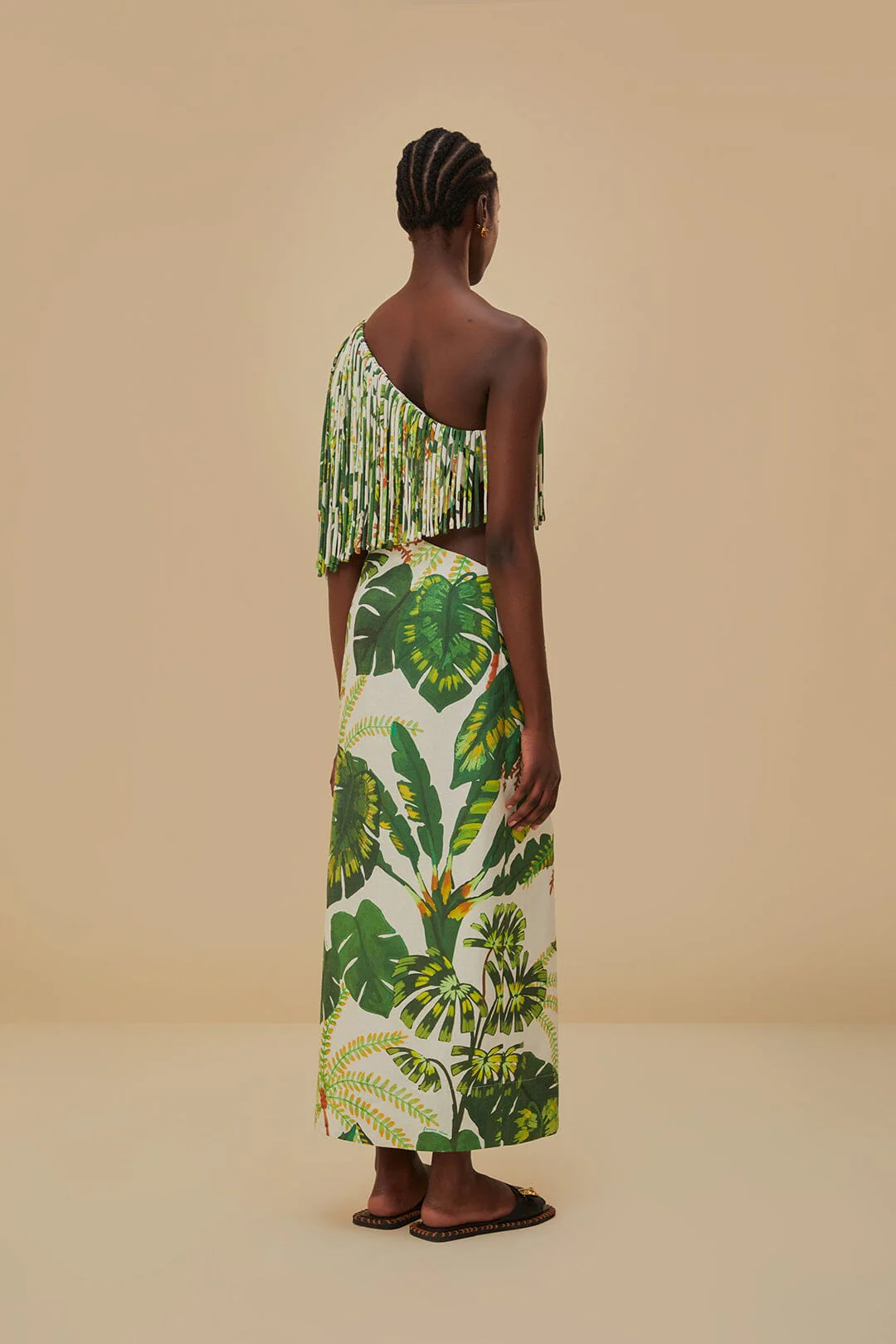 Tropical Forest Off-White Fringed Midi Dress - Image 5