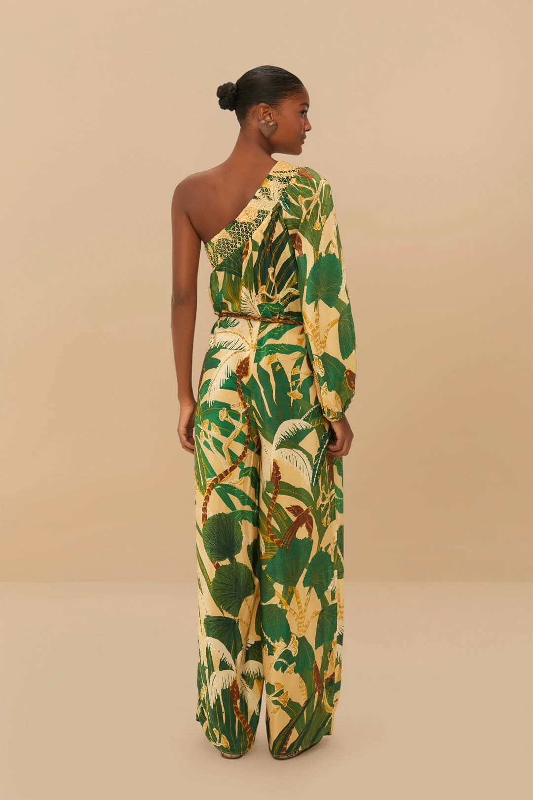 Beige Tropical Isla One-Shoulder Jumpsuit - Image 4