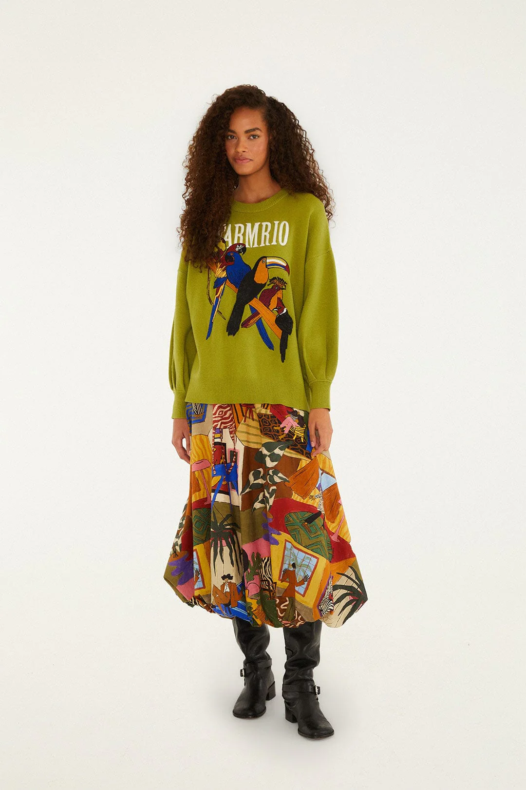 Multicolor Tropical Balloon Organic Cotton Midi Skirt