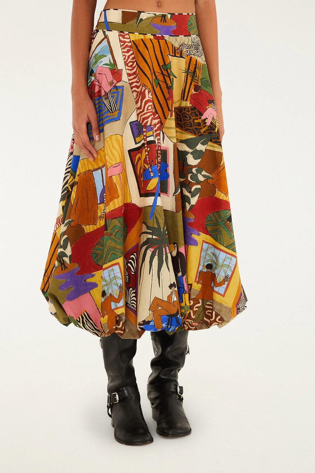 Multicolor Tropical Balloon Organic Cotton Midi Skirt - Image 2