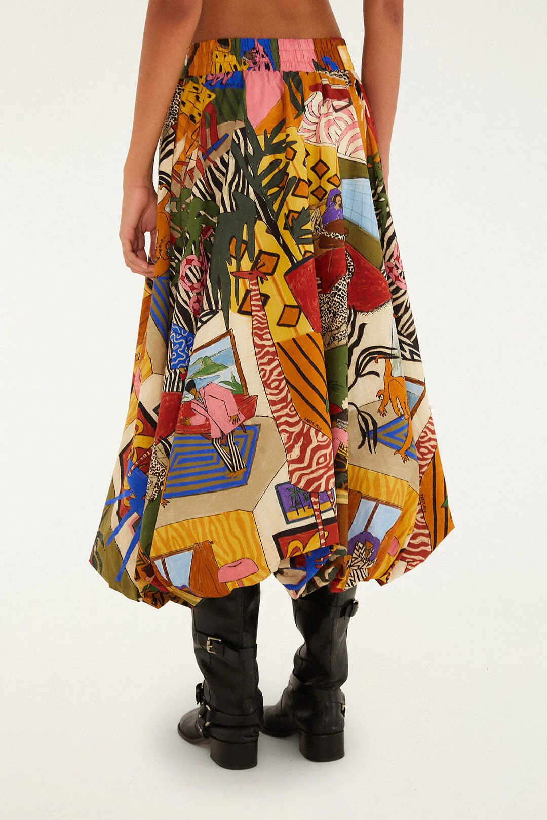 Multicolor Tropical Balloon Organic Cotton Midi Skirt - Image 3