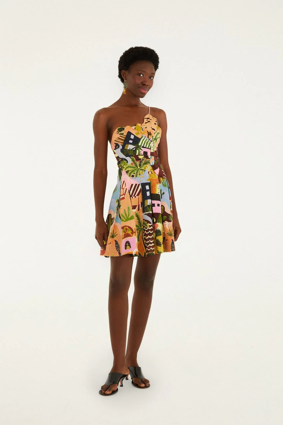Multicolor Tropical Painting Lenzing Ecovero Euroflax Mini Dress
