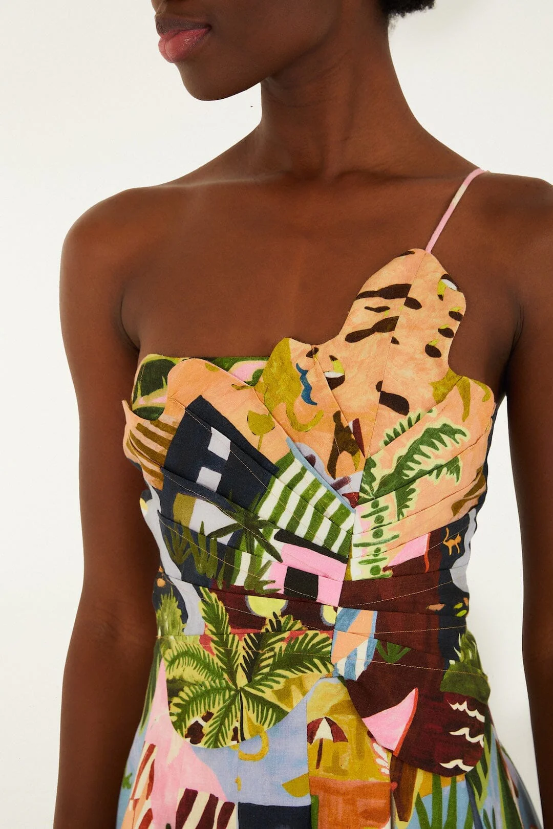 Multicolor Tropical Painting Lenzing Ecovero Euroflax Mini Dress - Image 2