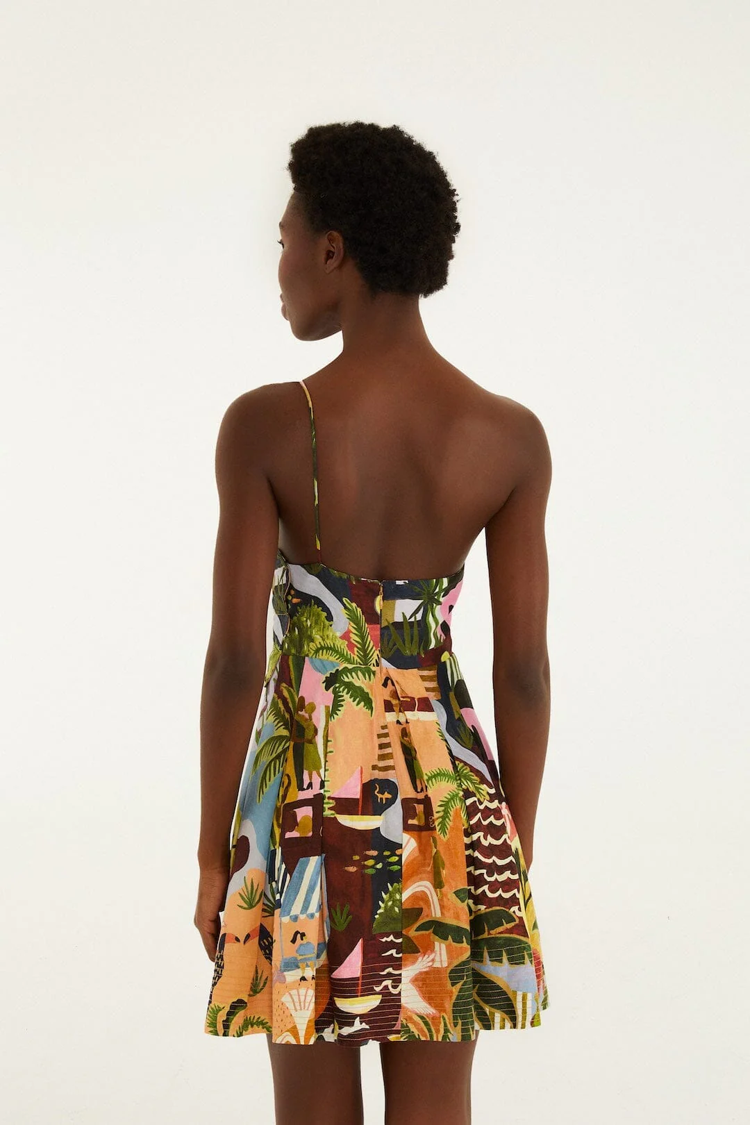 Multicolor Tropical Painting Lenzing Ecovero Euroflax Mini Dress - Image 3
