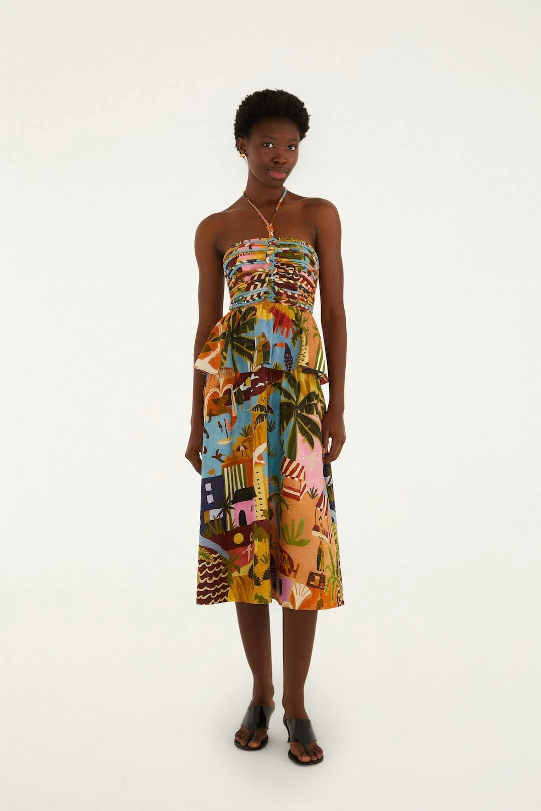 Multicolor Tropical Painting Lenzing Ecovero Euroflax Midi Dress