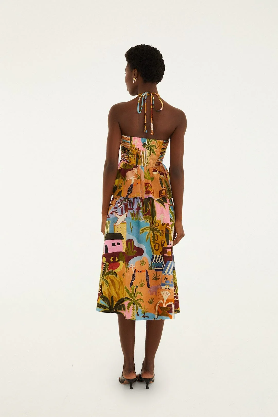 Multicolor Tropical Painting Lenzing Ecovero Euroflax Midi Dress - Image 3