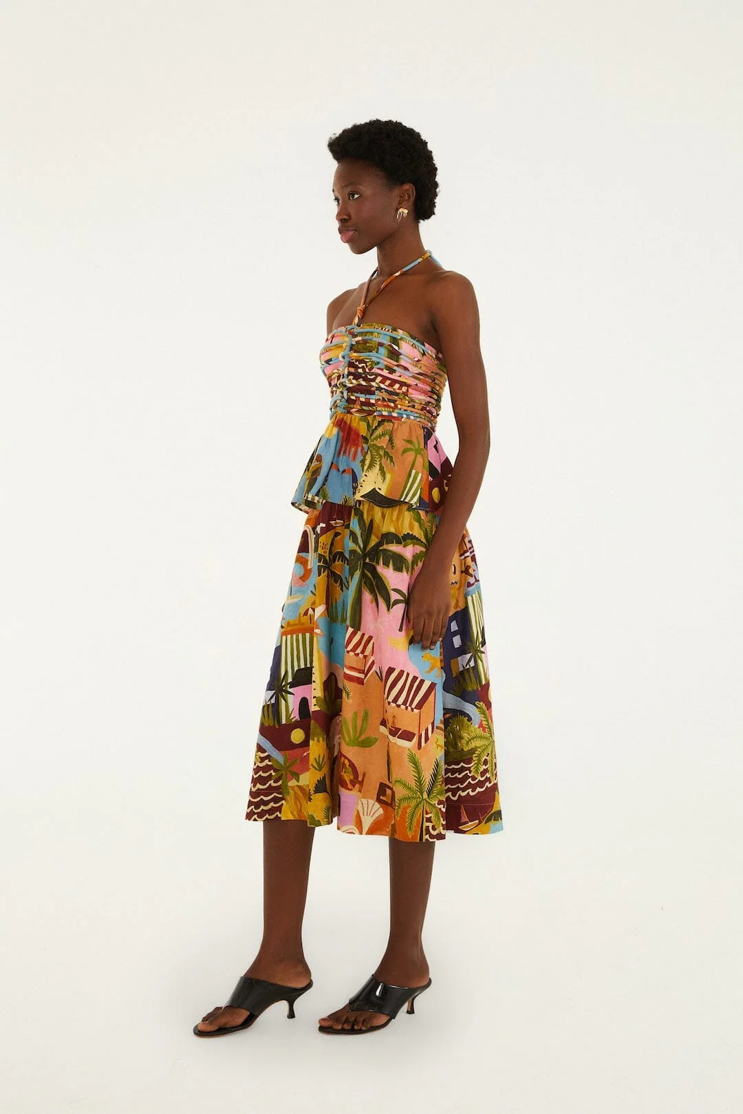 Multicolor Tropical Painting Lenzing Ecovero Euroflax Midi Dress - Image 4