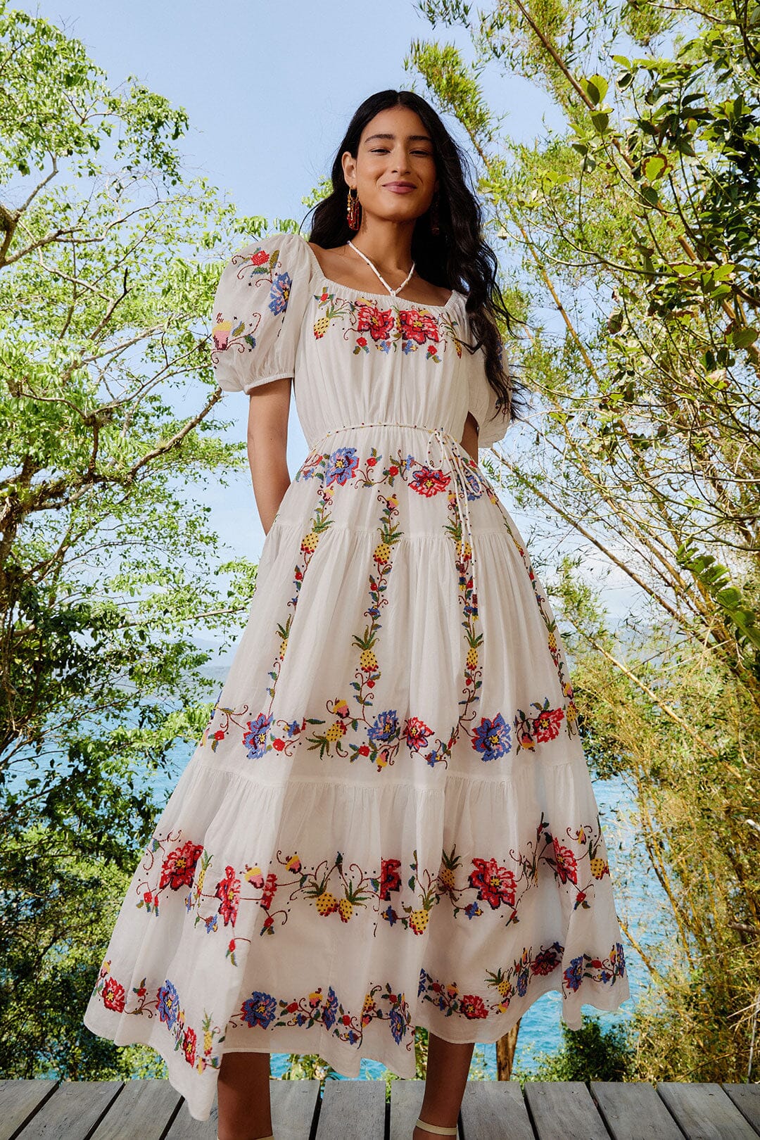 Off-White Tropical Porcelain Embroidered Maxi Dress - Image 3