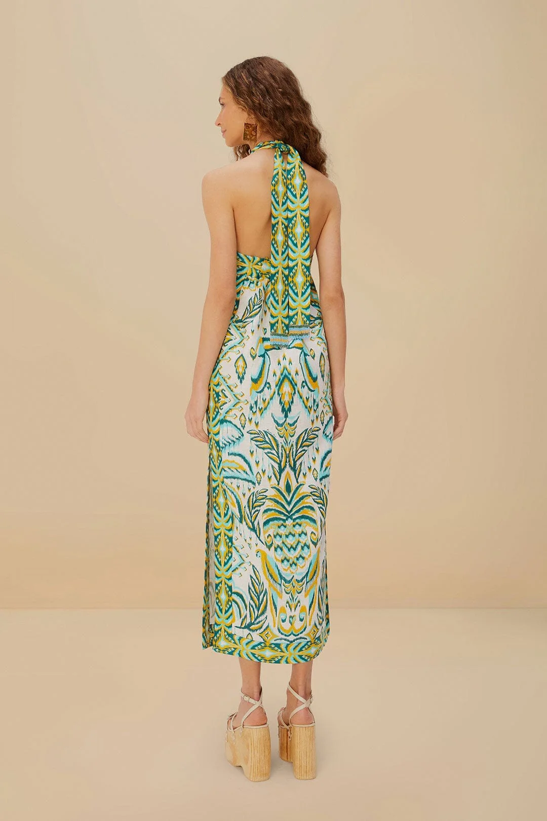 Off-White Tropical Tapestry Euroflax™ Premium Linen Maxi Dress - Image 4