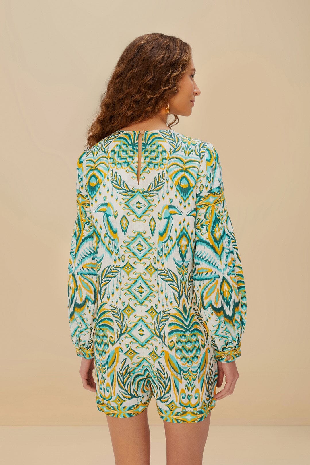 Off-White Tropical Tapestry Euroflax™ Premium Linen Romper - Image 3