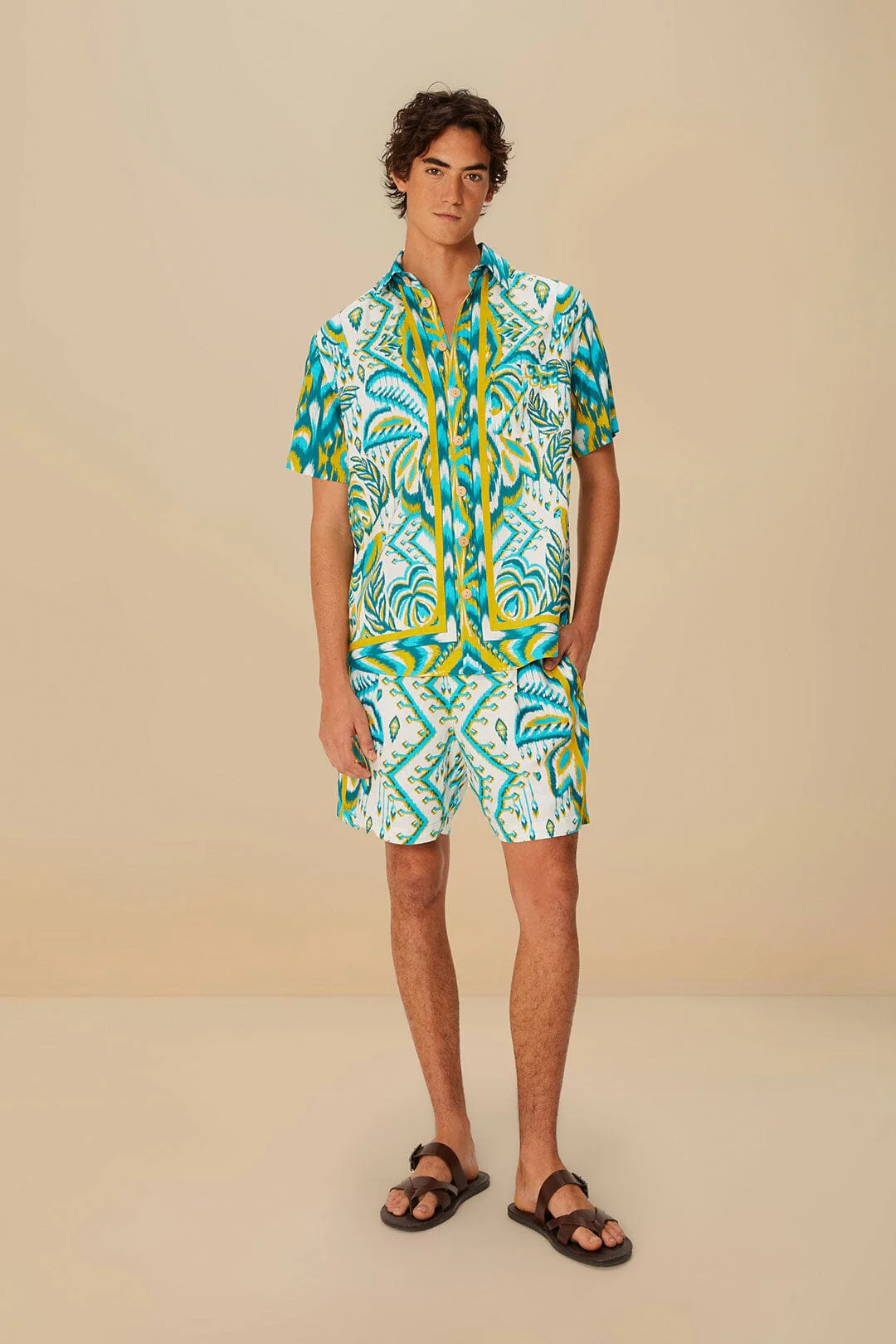 Sand Tropical Tapestry LENZING™ ECOVERO™ Euroflax™ Shorts - Image 2