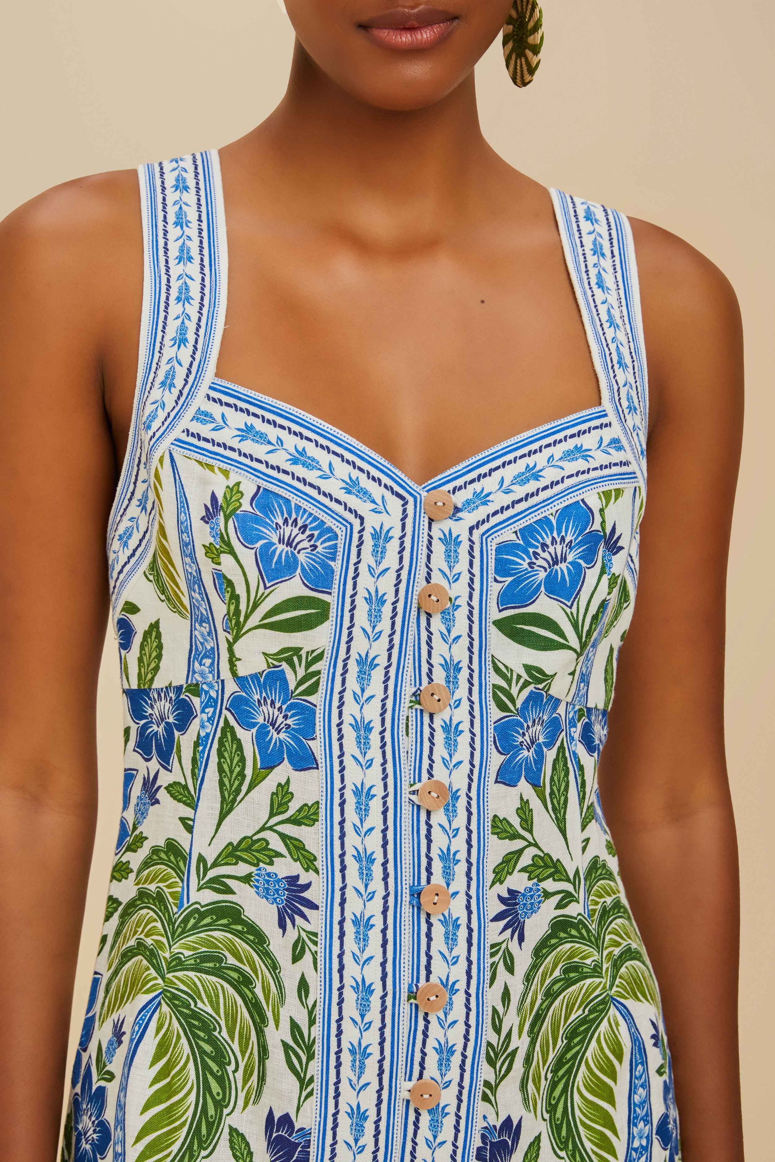 Off-White Tropicance Porcelain Garden Euroflax™ Premium Linen Midi Dress - Image 3