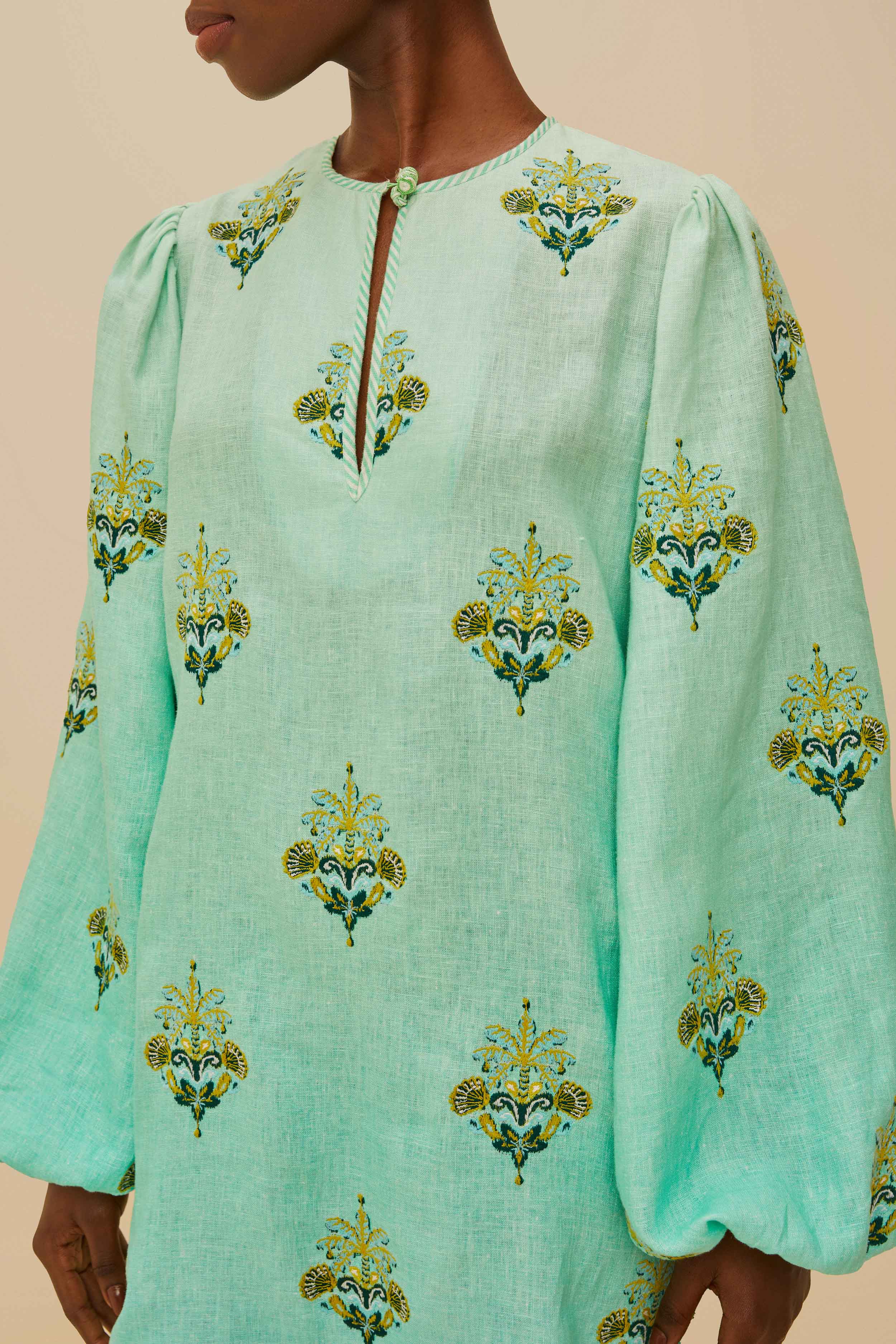 Turquoise Palm Tree Tapestry Embroidered Tunic - Image 3
