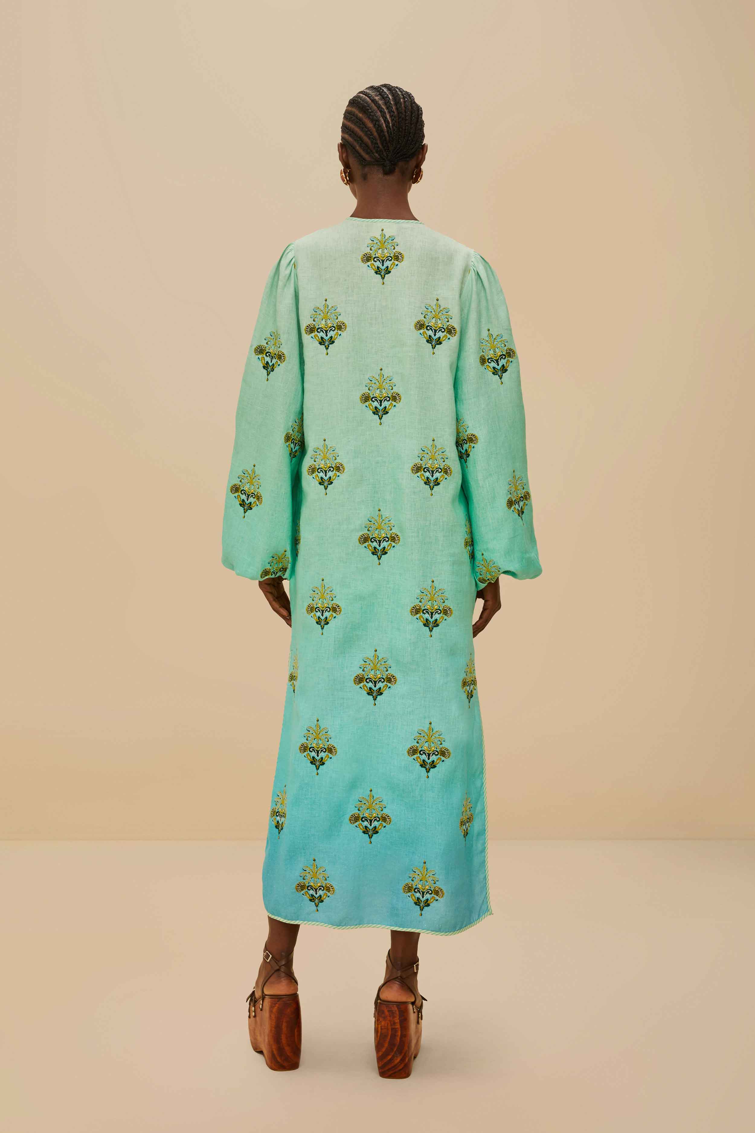 Turquoise Palm Tree Tapestry Embroidered Tunic - Image 4