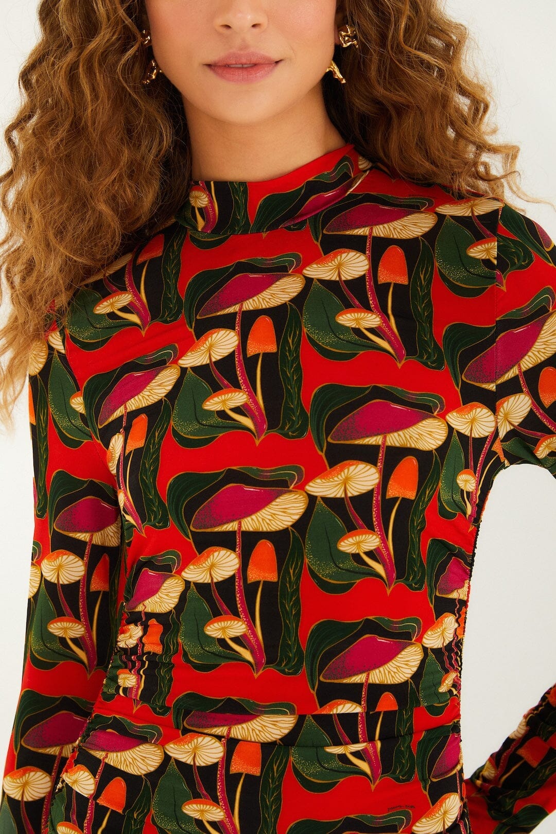 Black Wild Mushrooms Ruched Waist Jersey Blouse - Image 2