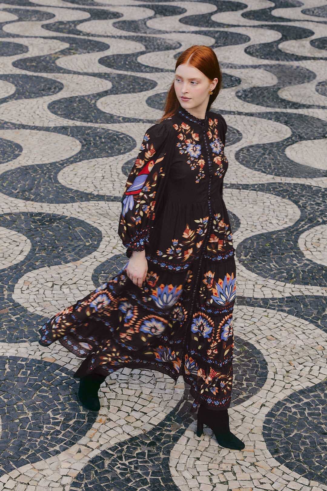 Black Winter Garden Long Sleeve Maxi Dress - Image 2