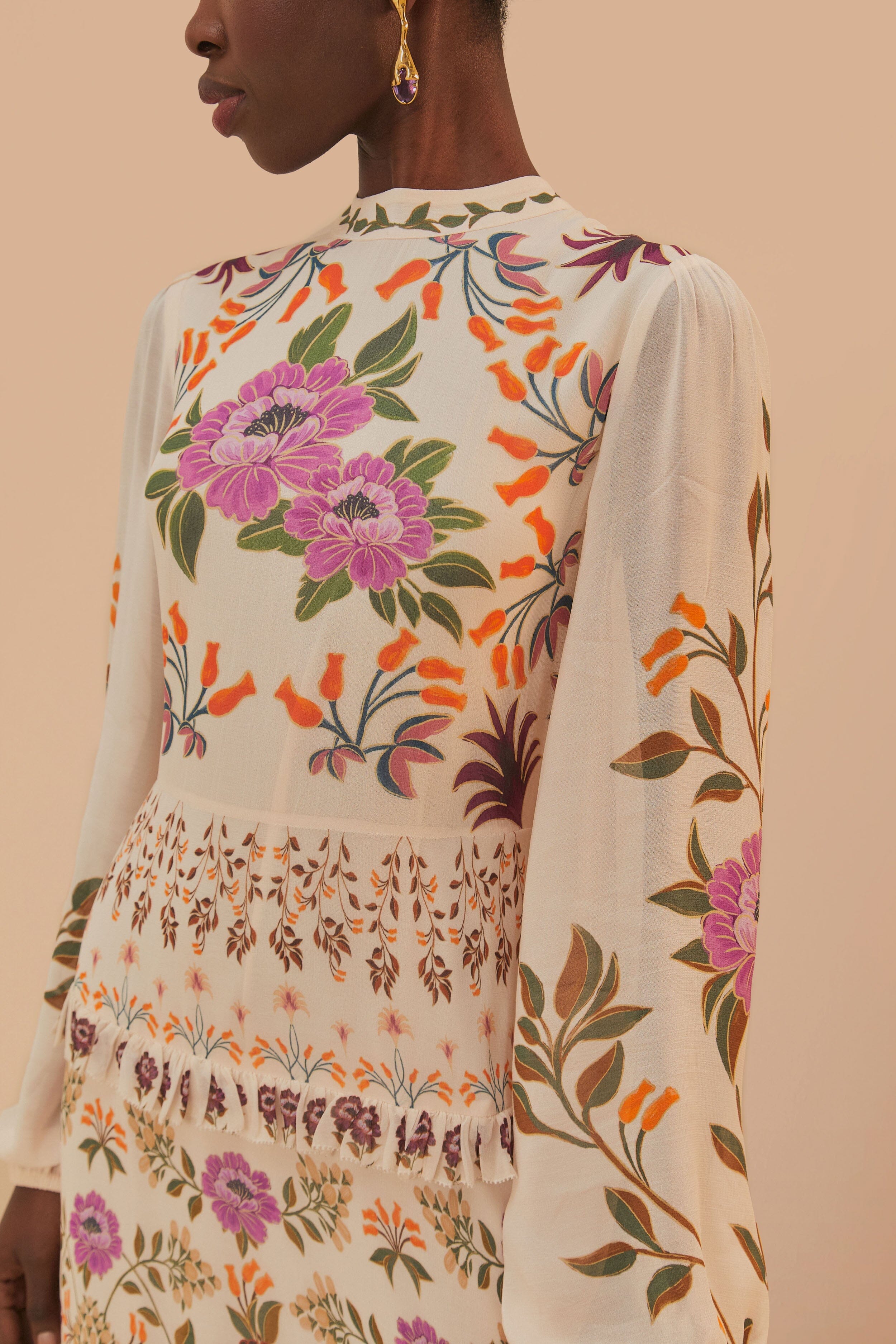 Cream Winter Garden Ruffle Maxi Dress - Image 4