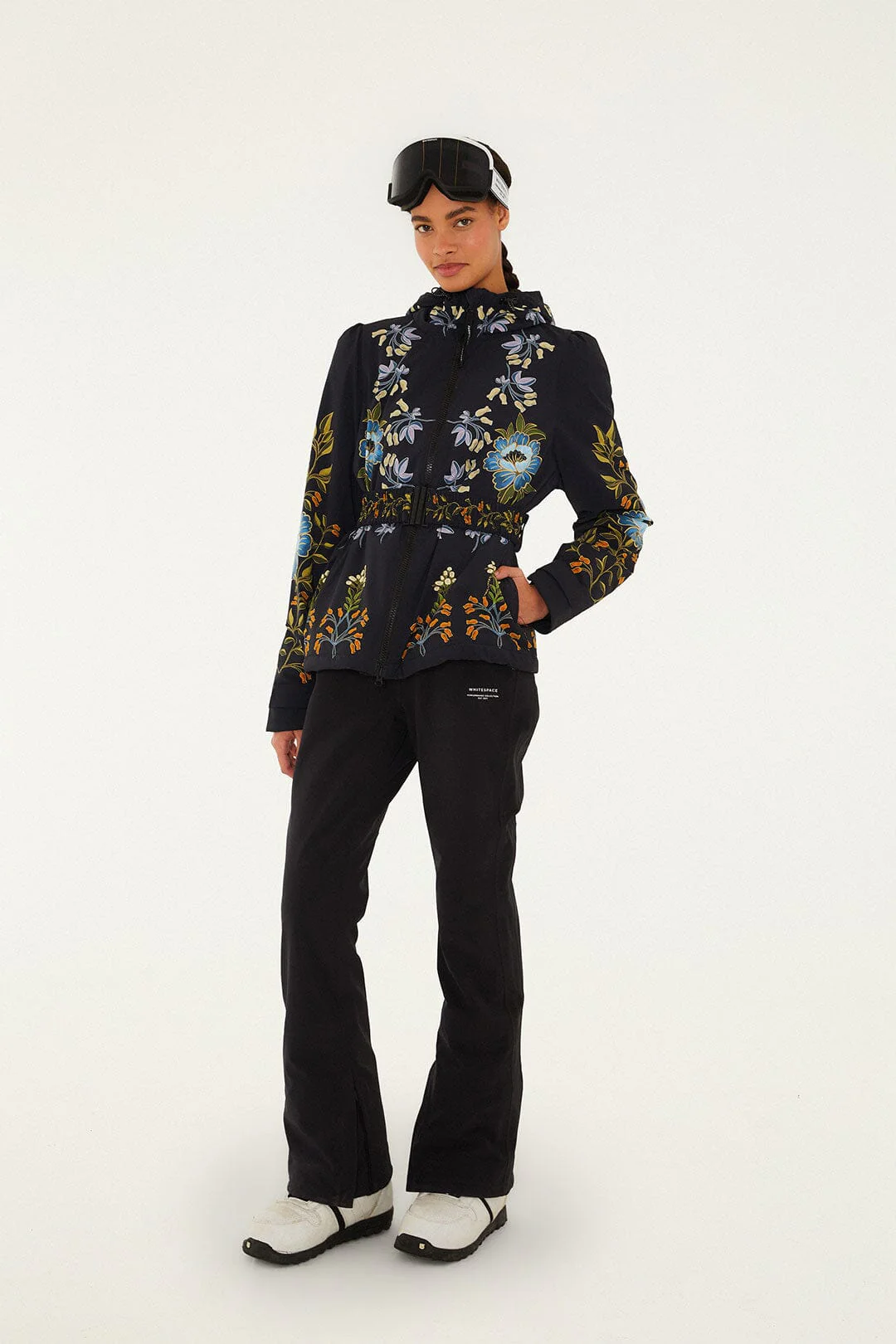 Black Winter Garden Hooded Belted Puffer Ski Jacket - Image 5