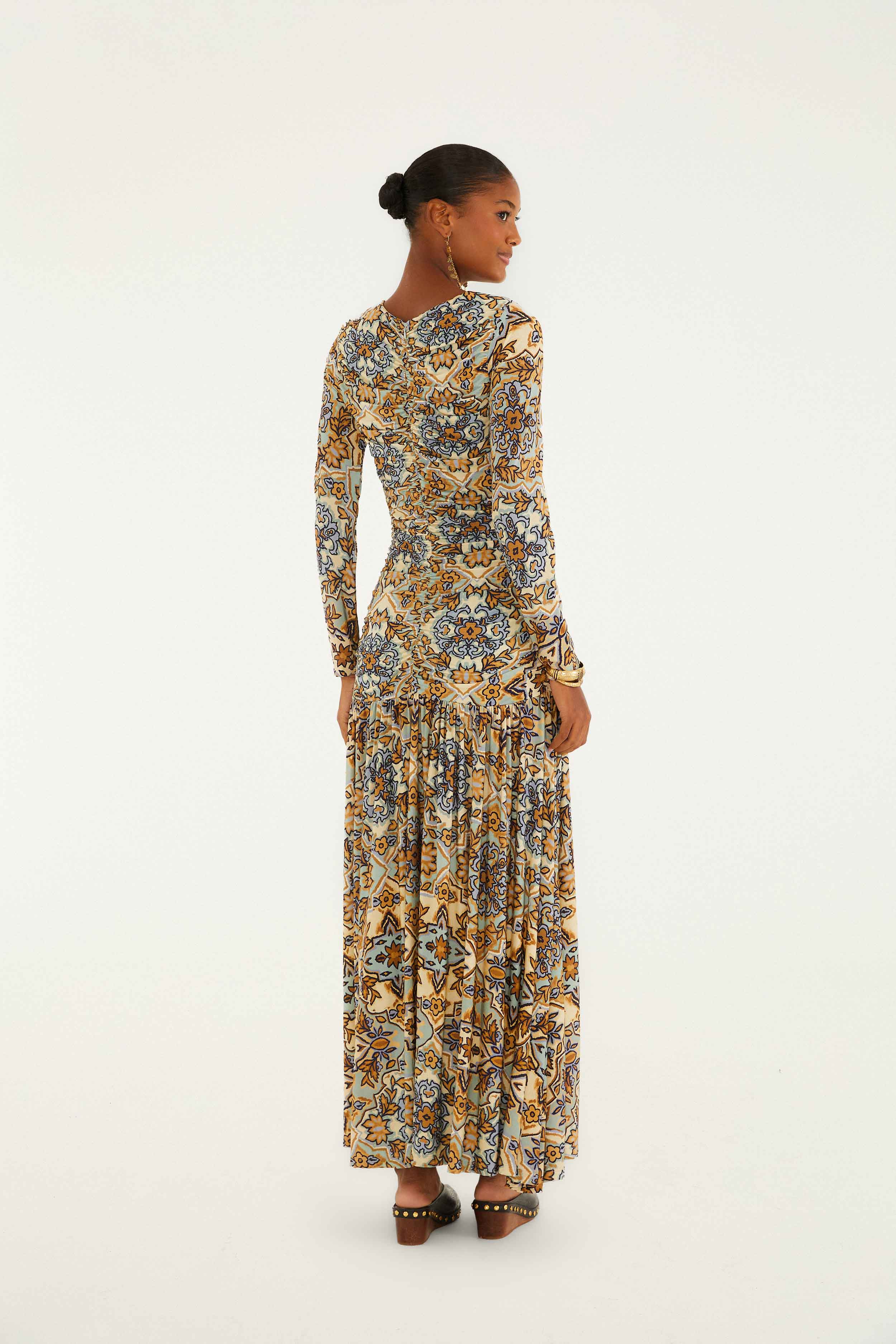 Blue Winter Tapestry Long Sleeve Maxi Dress - Image 4