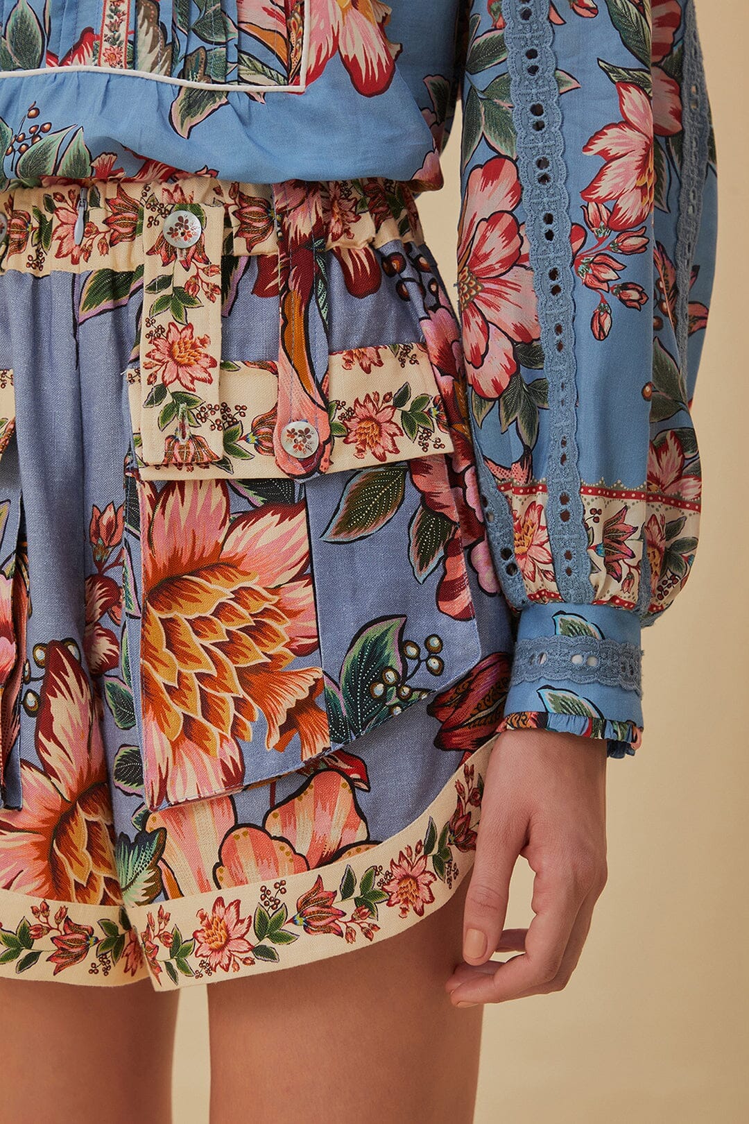 Wonderful Bouquet Blue Linen Shorts - Image 3