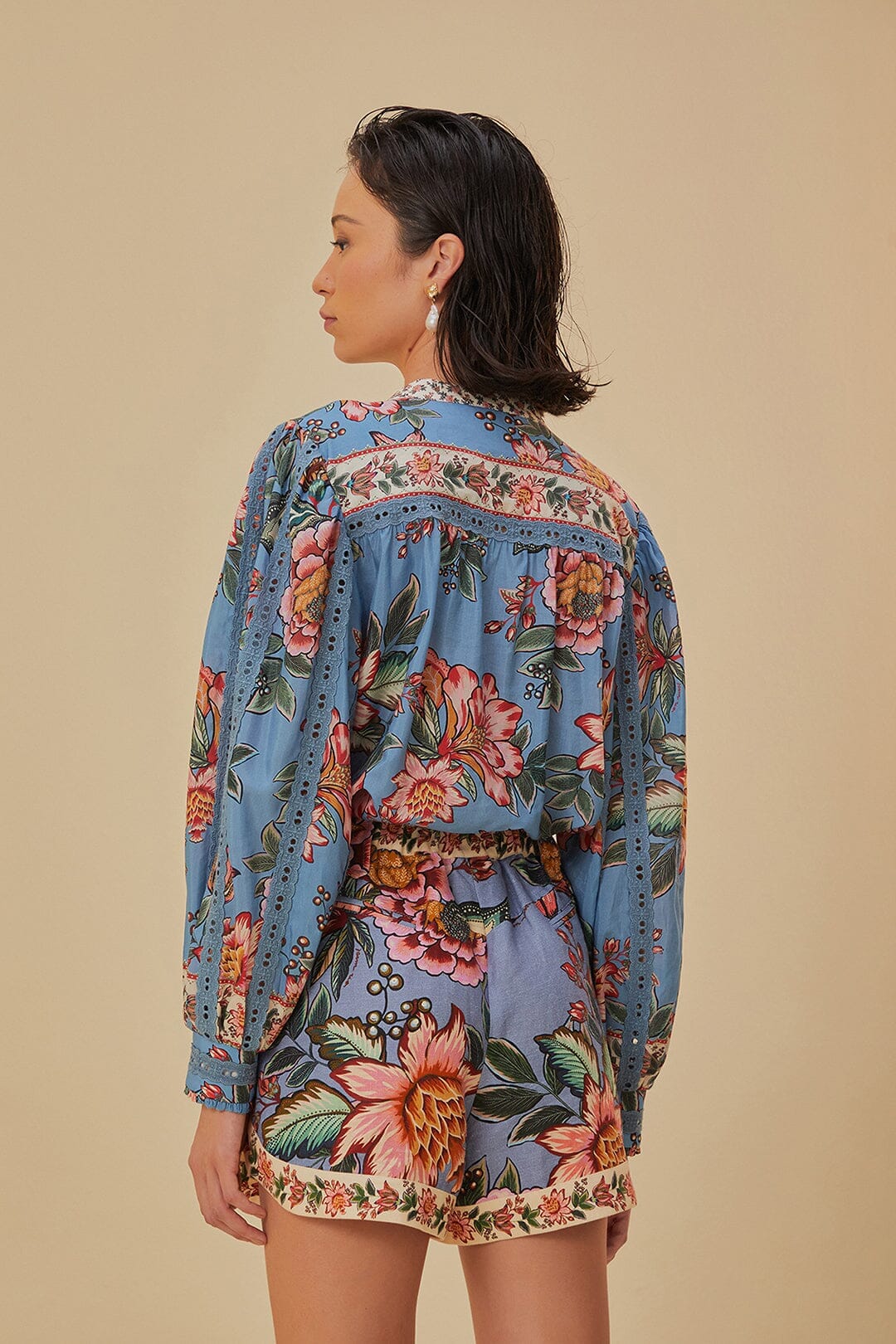 Wonderful Bouquet Blue Linen Shorts - Image 4