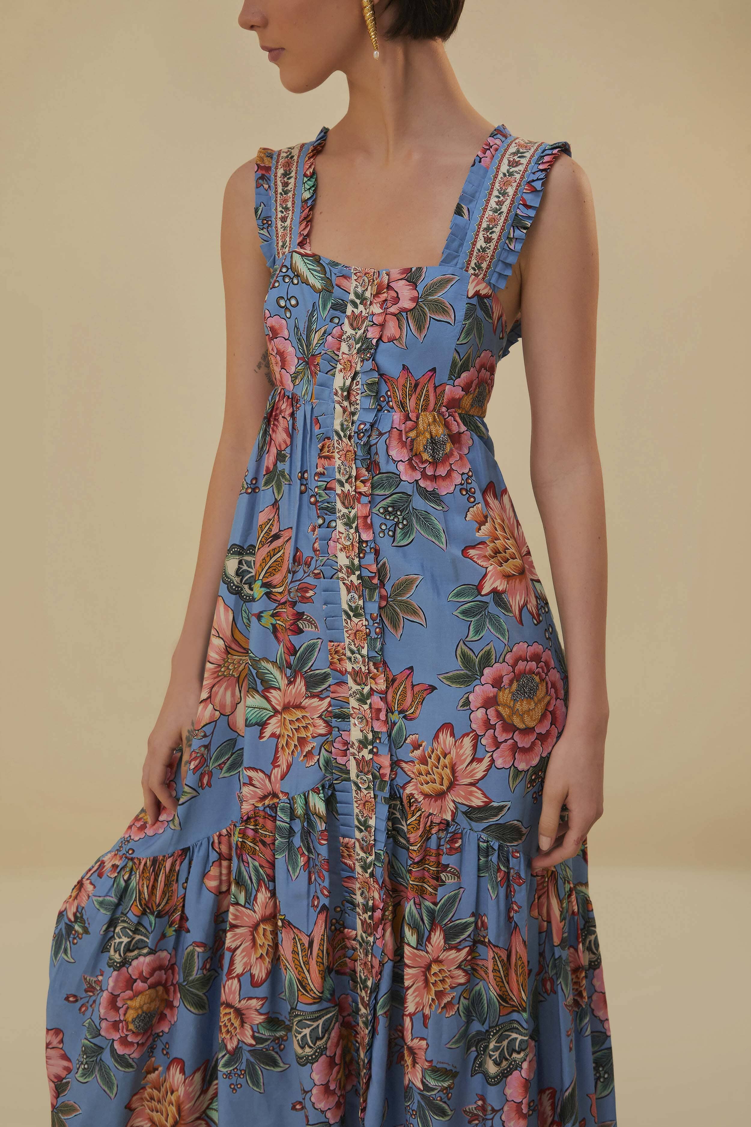 Wonderful Bouquet Blue Sleeveless Maxi Dress - Image 3