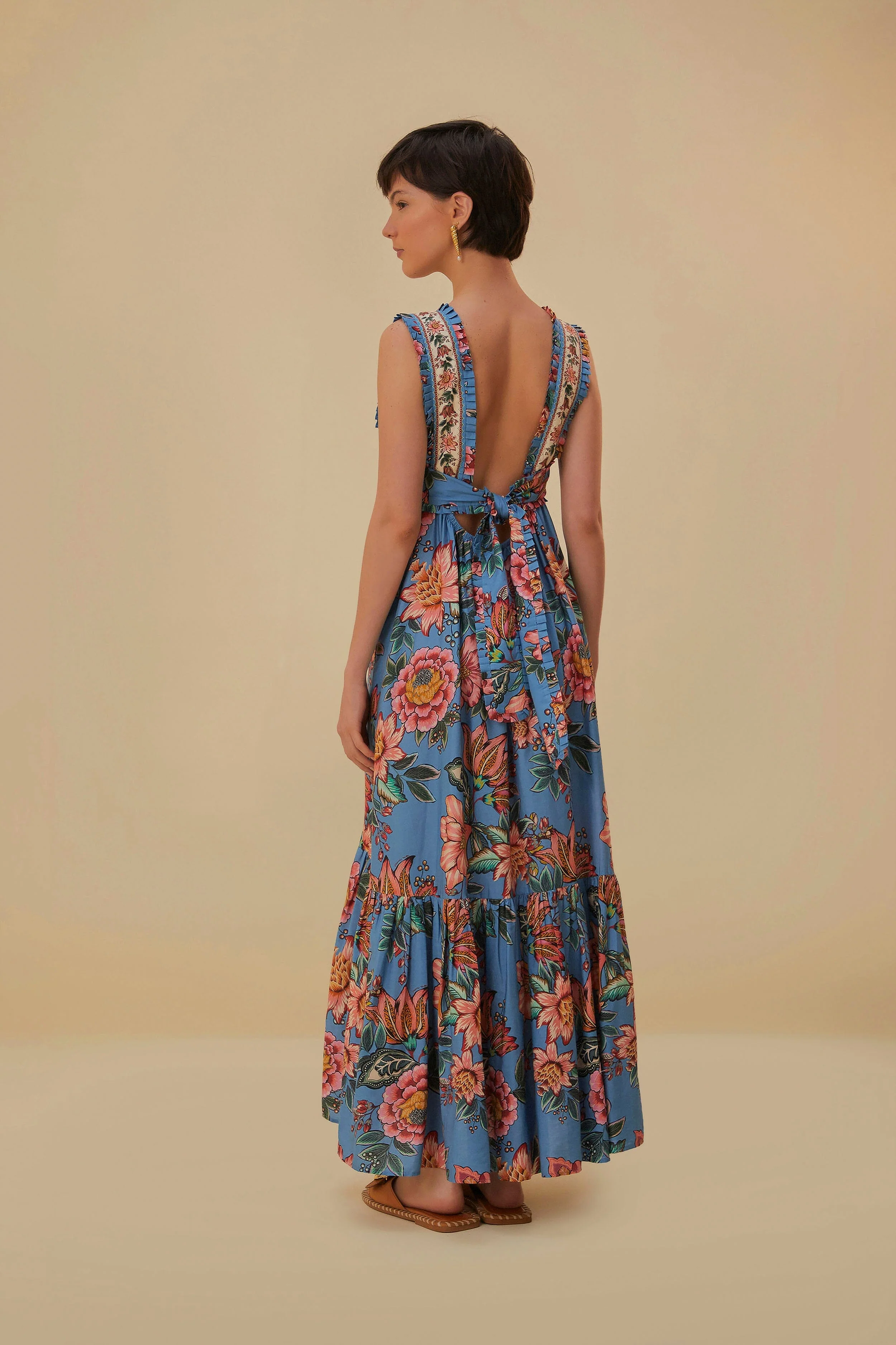 Wonderful Bouquet Blue Sleeveless Maxi Dress - Image 4