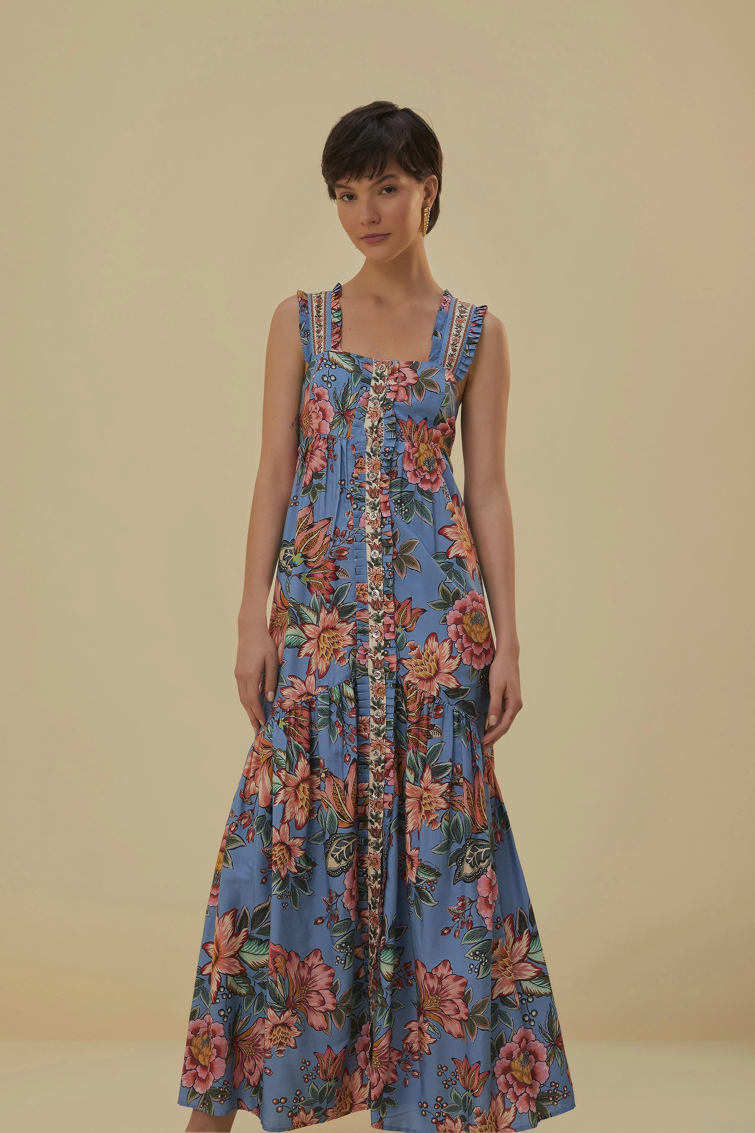 Wonderful Bouquet Blue Sleeveless Maxi Dress - Image 5