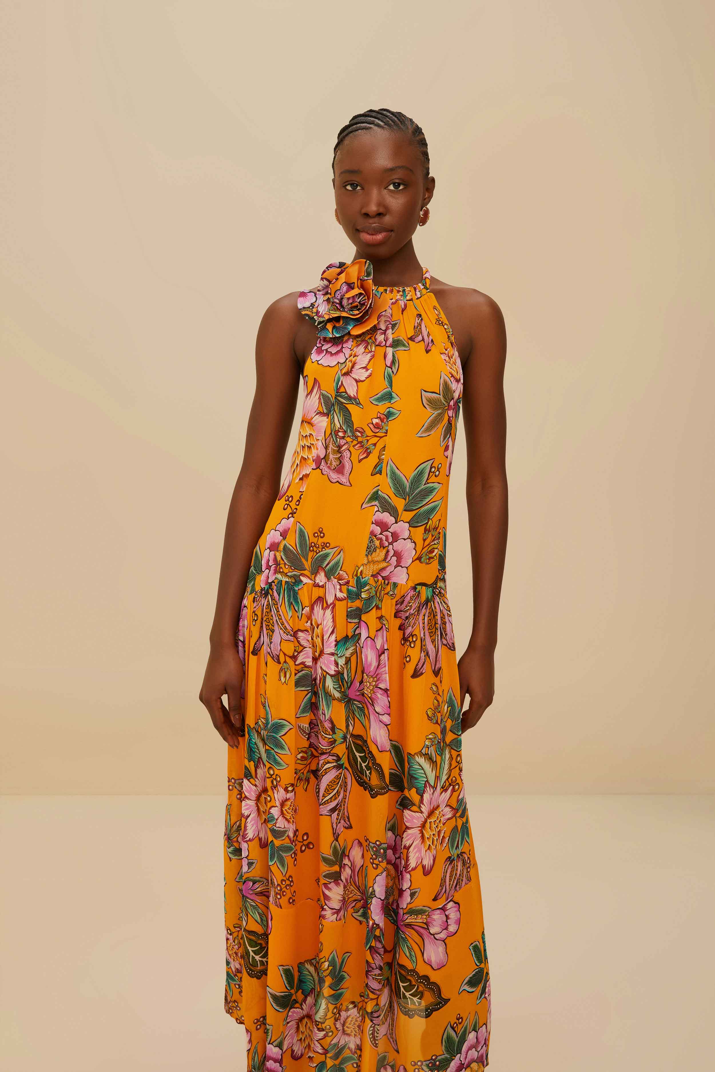 Orange Wonderful Bouquet Maxi Dress - Image 3