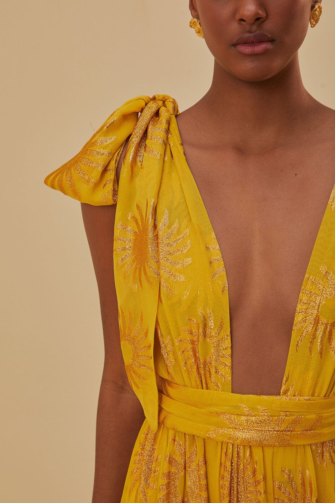 Yellow Gold Sun Jacquard Maxi Dress - Image 3