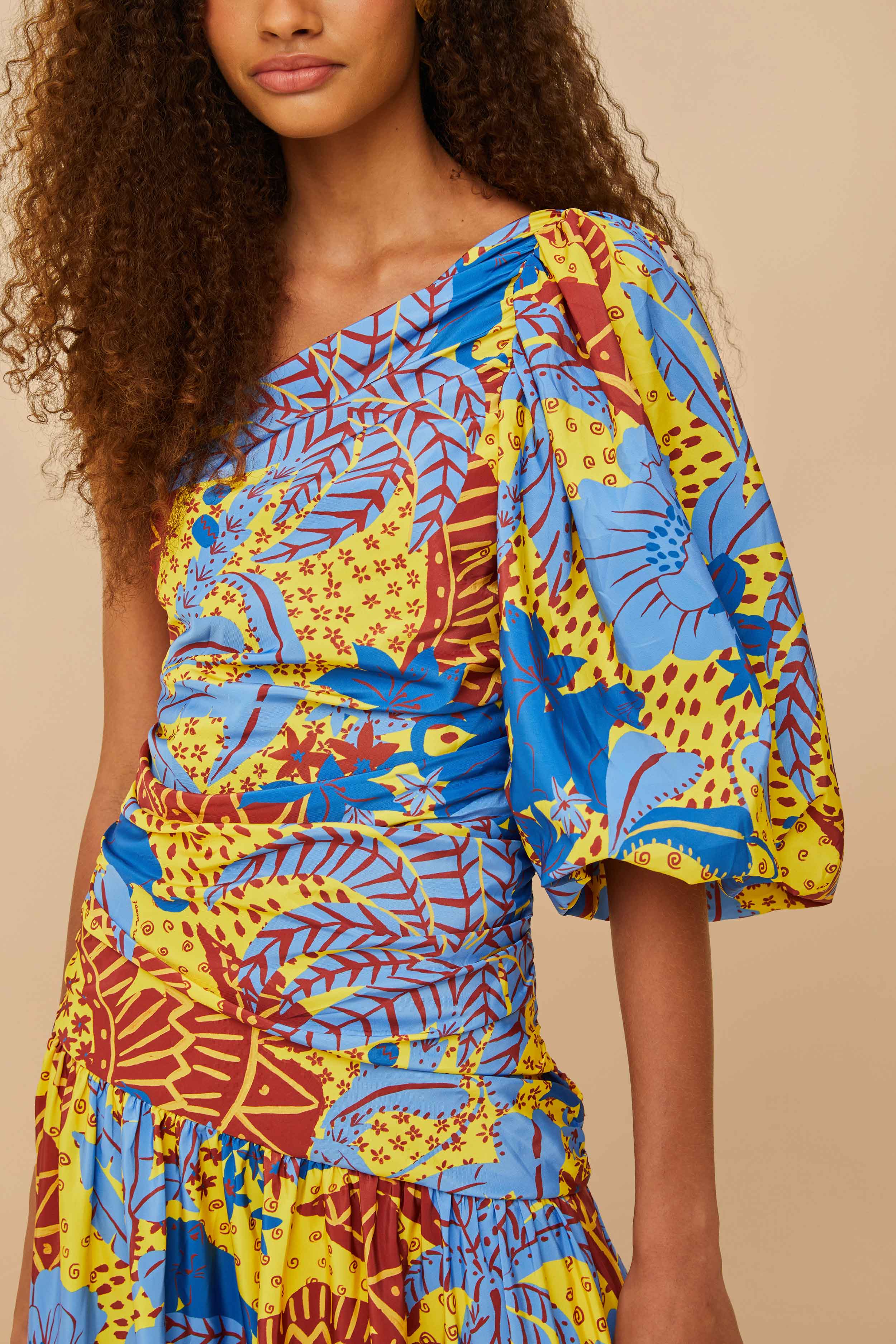 Yellow Jungle Panther One-Shoulder Midi Dress - Image 3