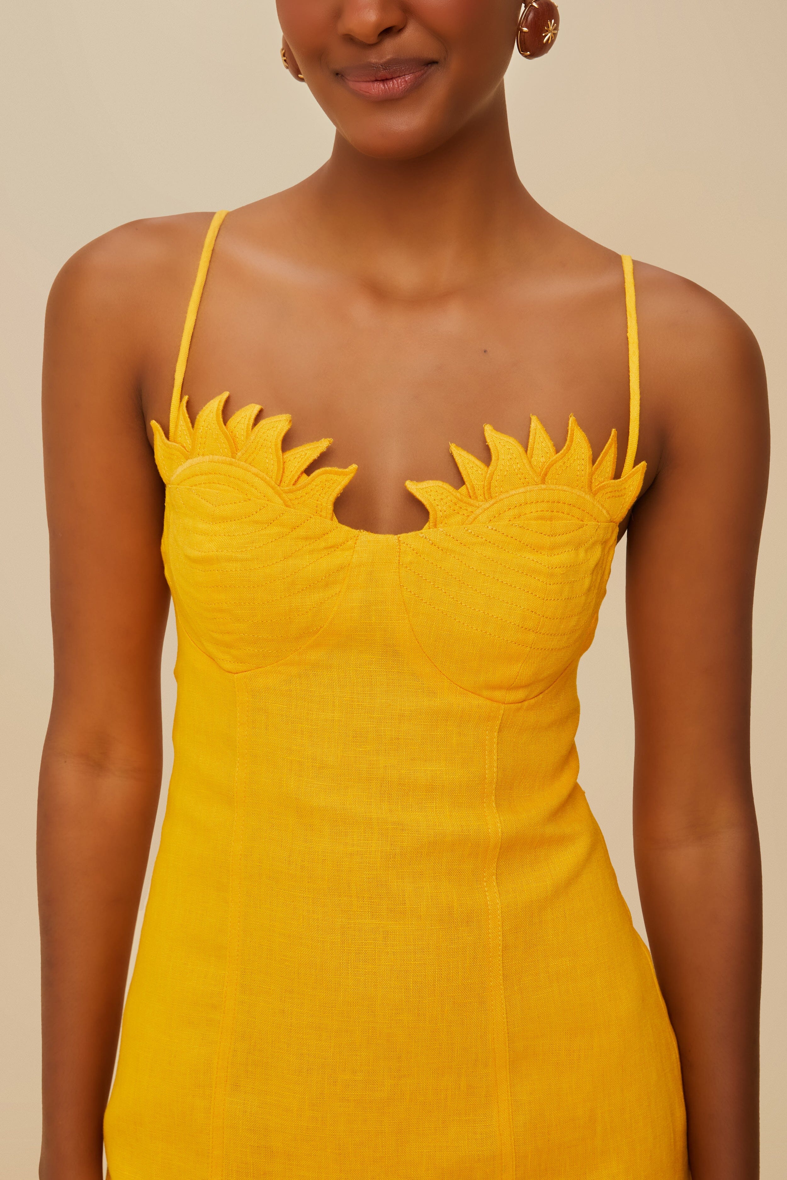 Yellow Sunrise Cup Euroflax™ Premium Linen Mini Dress - Image 3